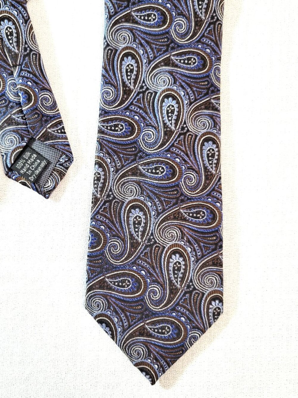 Pronto Uomo Couture Silk Tie Blue Brown Silver Paisley Handmade Men's Necktie